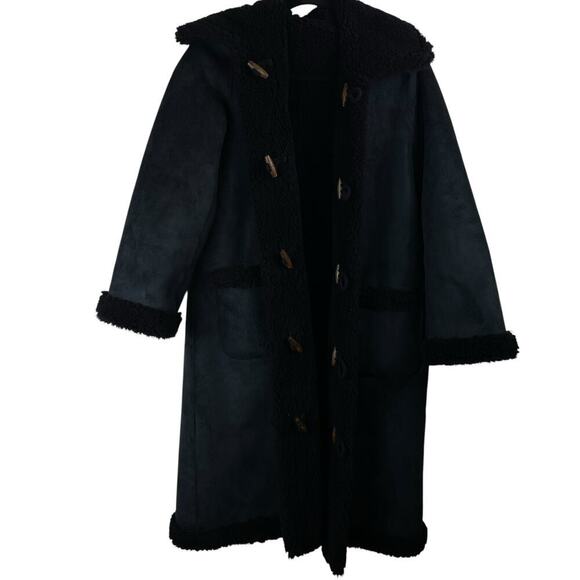 NWTDoen Chamonix Virgin Wool Blend Shearling Reversible Coat Black Size XS